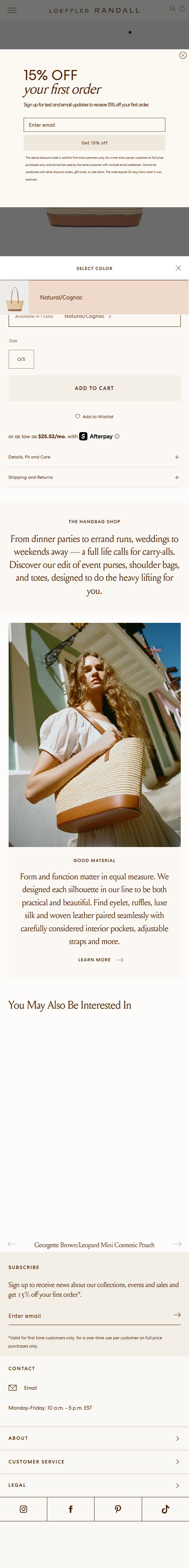 Loeffler Randall — 'You May Also Be Interested In' 4-column cross-sell below the fold